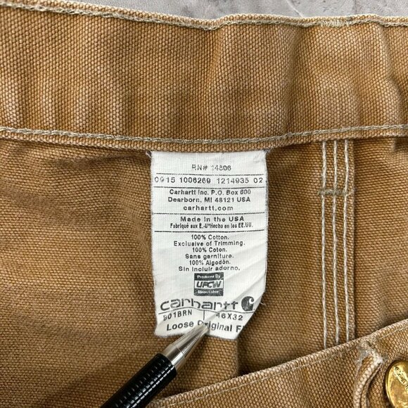 Carhartt Double Knee Pants Mens 46x32 B01 BRN Workwear Made in USA Distressed - Picture 9 of 12